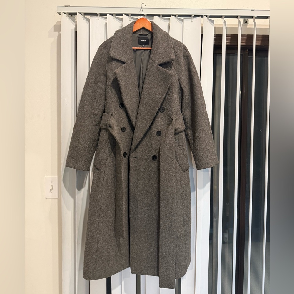 Express women’s Charcoal Double-Breasted faux wool Trench Coat